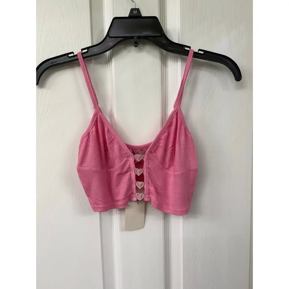Hot & delicious Julia Heart Rib knit 2 piece pant set pink lined NWT Small - Picture 9 of 10